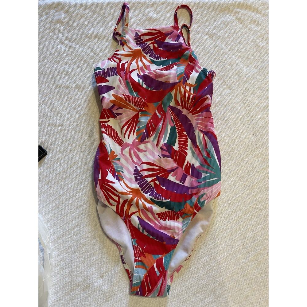 Raisins Women Tropical Ribbed Modest One-Piece Swimsuit Size XS NWOT